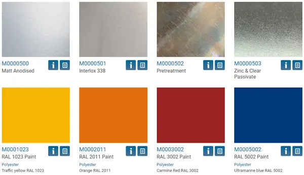 Optional finishes and paint colors