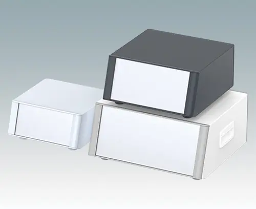 Enclosures with sloping front panel